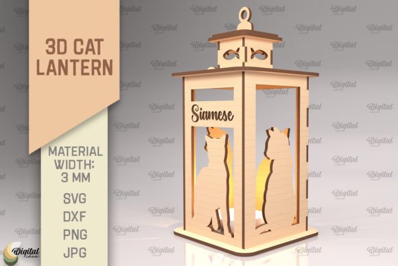 3D Cat Lantern SVG: Laser Cut Lamp & Design Files
