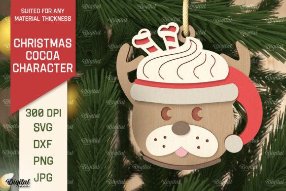 3D Christmas Cocoa Dog Laser Cut Ornament Design
