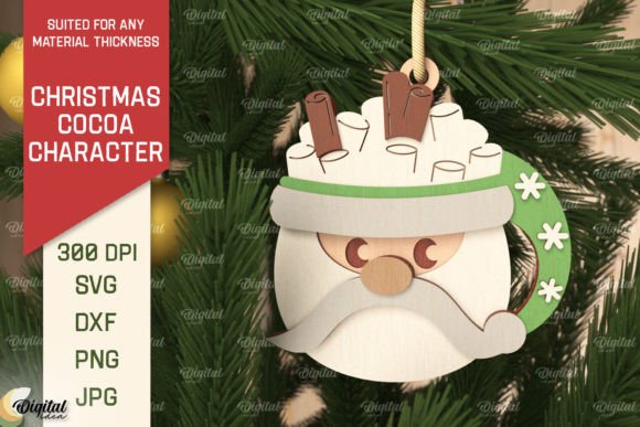 3D Christmas Cocoa Gnome Laser Cut Ornament SVG