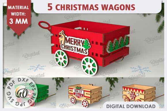 3D Christmas Wagons Laser Cut Bundle for Festive Crafting