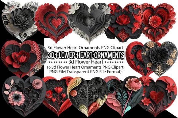 3D Flower Heart Ornaments Bundle for Creative Designs