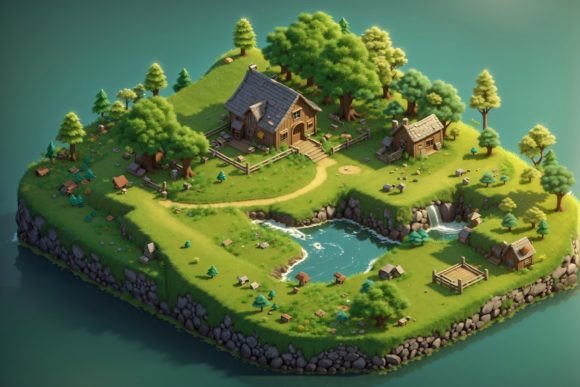 3D Isometric Nature Environment: A Design Asset
