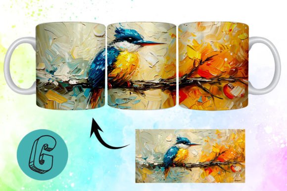 3D Oil Paint Cute Bird Mug Wrap 08