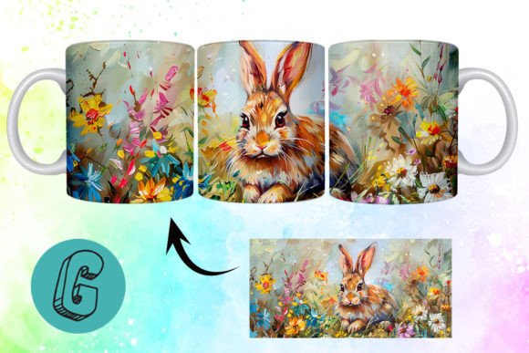 3D Oil Paint Easter Bunny Mug Wrap 12 Digital Download