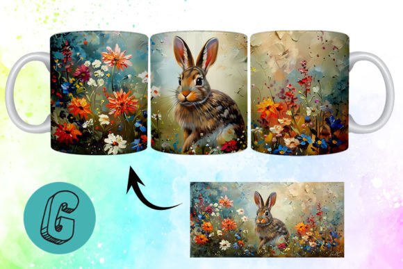 3D Oil Paint Easter Bunny Mug Wrap: Creative Digital Art