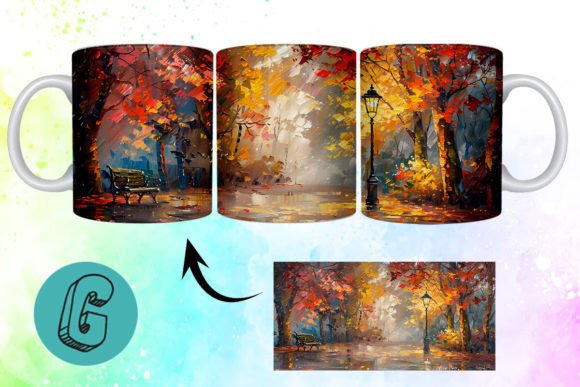 3D Oil Paint Fall Street Mug Wrap 14: A Creative Digital Asset