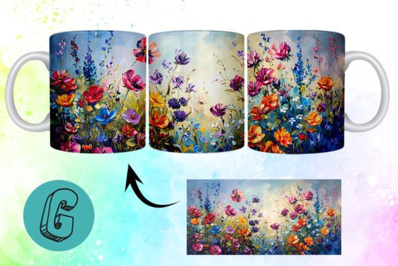 3D Oil Paint Floral Garden Mug Wrap 14: A Creative Digital Asset