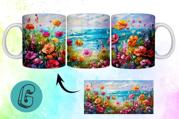 3D Oil Paint Floral Garden Mug Wrap: A Creative Design Asset