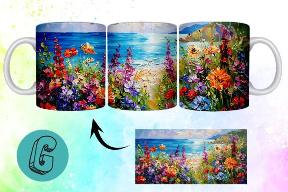 3D Oil Paint Floral Garden Mug Wrap: A Digital Asset for Creative Projects