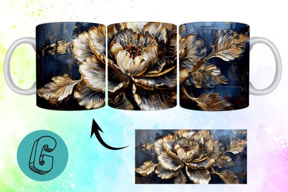 3D Oil Paint Gold Flower Mug Wrap 15