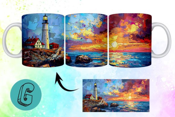 3D Oil Paint Lighthouse Mug Wrap 10