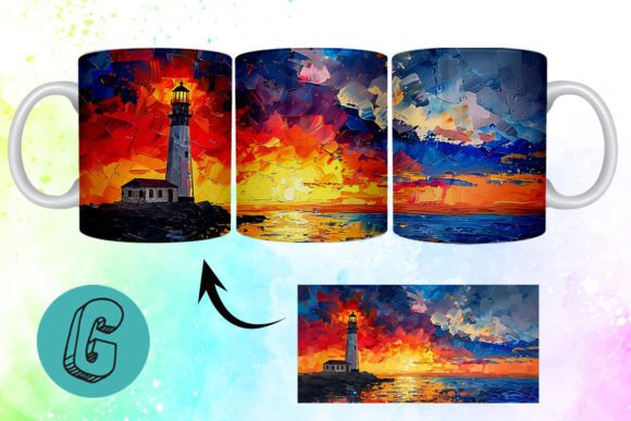 3D Oil Paint Lighthouse Mug Wrap 11: A Creative Download