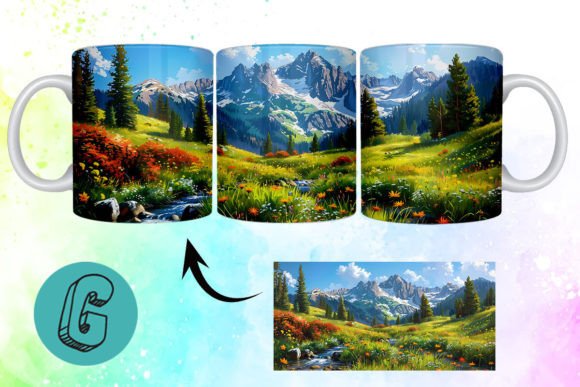 3D Oil Paint Mountain Mug Wrap 02: A Creative Asset
