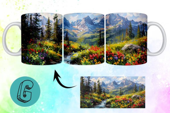 3D Oil Paint Mountain Mug Wrap 04 for Creative Projects
