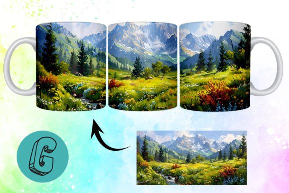 3D Oil Paint Mountain Mug Wrap 07: Creative Digital Art