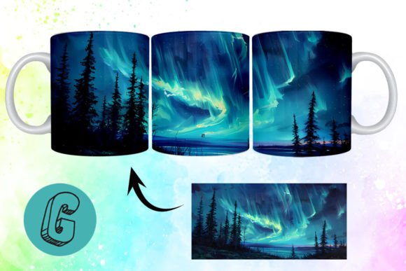 3D Oil Paint Northern Lights Mug Wrap 20 Design