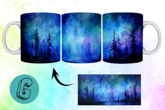 3D Oil Paint Northern Lights Mug Wrap