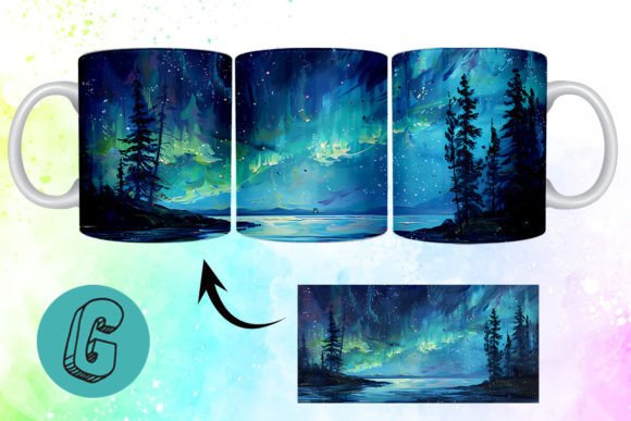 3D Oil Paint Northern Lights Mug Wrap: A Creative Design Asset
