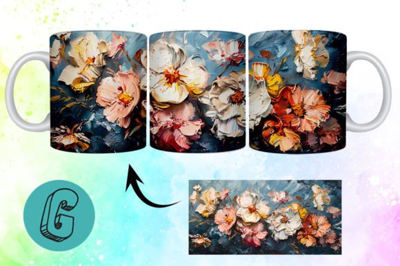 3D Oil Paint Pretty Flowers Mug Wrap 09