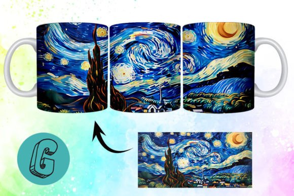 3D Oil Paint Starry Night Mug Wrap: Digital Art for Makers