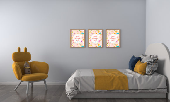 3D Rendering Kids Bedroom Empty Frames