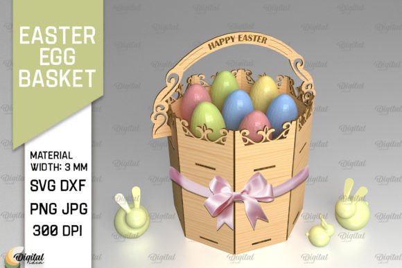 3D Round Easter Egg Basket Laser Cut Design