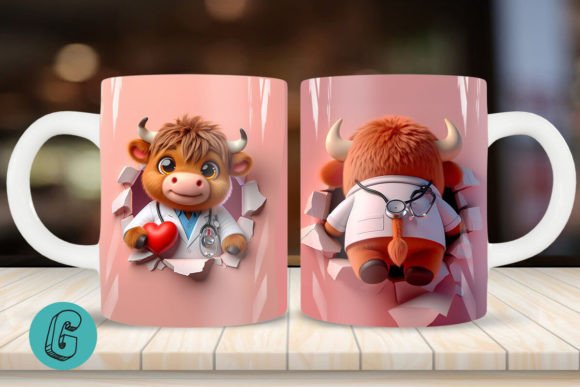 3D V-day Doctor Highland Cow Mug Wrap 09