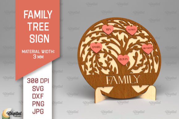 Family Tree Sign. 3D Laser Cut SVG: A Modern Design Asset