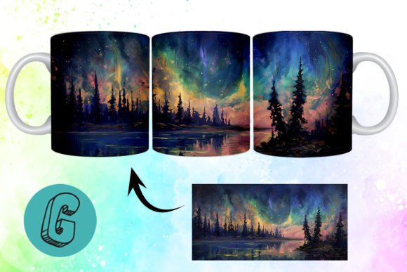 Stunning 3D Oil Paint Northern Lights Mug Wrap for DIY