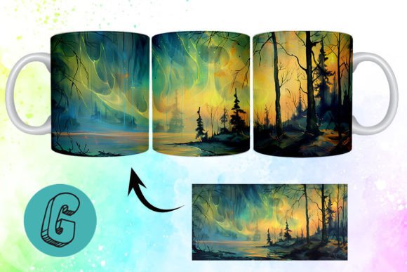 Stunning Northern Lights Mug Wrap: 3D Oil Paint Digital Art