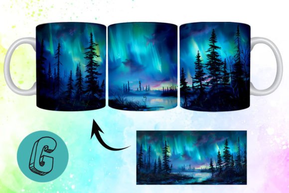 Stunning Northern Lights Mug Wrap for Creative DIY Projects